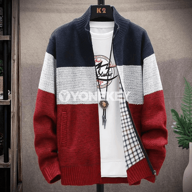 Erkekler üçin güýz-gyş ýyly trikotaž kardigan jaket, fermuarly
