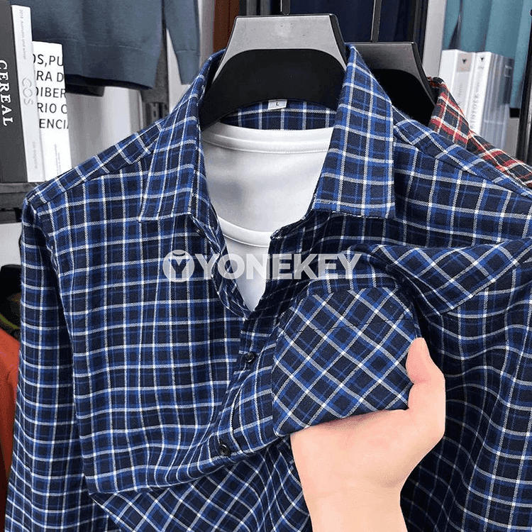 Erkekler üçin ýazly çaply zolakly uzyn ýeňli gündelik köýnek