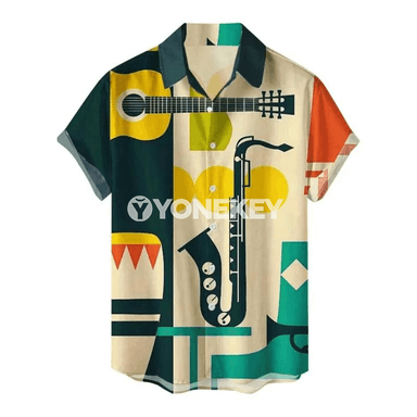 Erkekler üçin retro pişik suratly ýazky gysga ýeňli köýnek