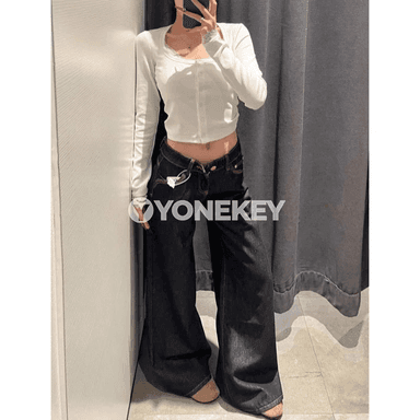 Zenanlar üçin giň balakly, ýaz üçin ýeňil jeans, ýokary rahatlyk