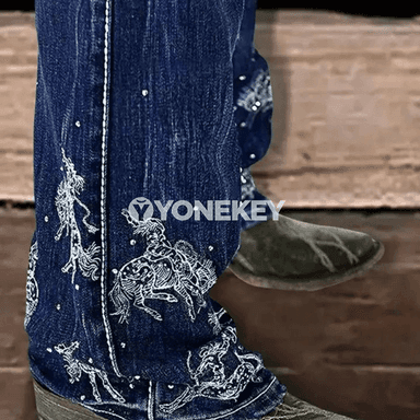 Zenanlar üçin giň göwrümli denim jeans jalbar, rahat kesim