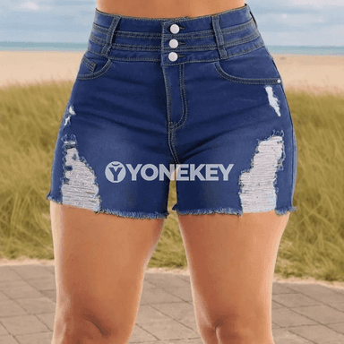 Zenanlar üçin denim şortikler, ýokary bil, rahat gündelik stil
