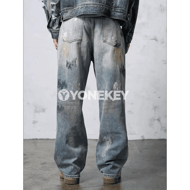 Erkekler üçin giň kesimli retro denim jalbar