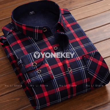 Erkekler üçin ýyly flişli plaid köýnek, uzyn ýeňli