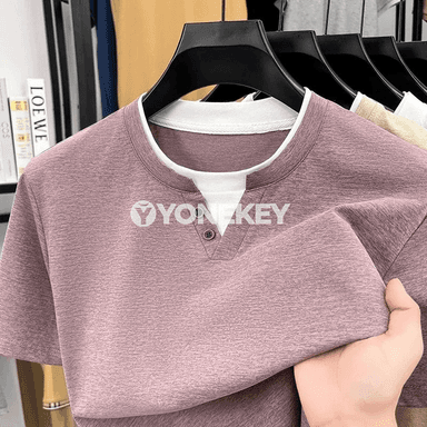 Erkekler üçin iki düwmeli Henley köýnek, ýeňil we amatly