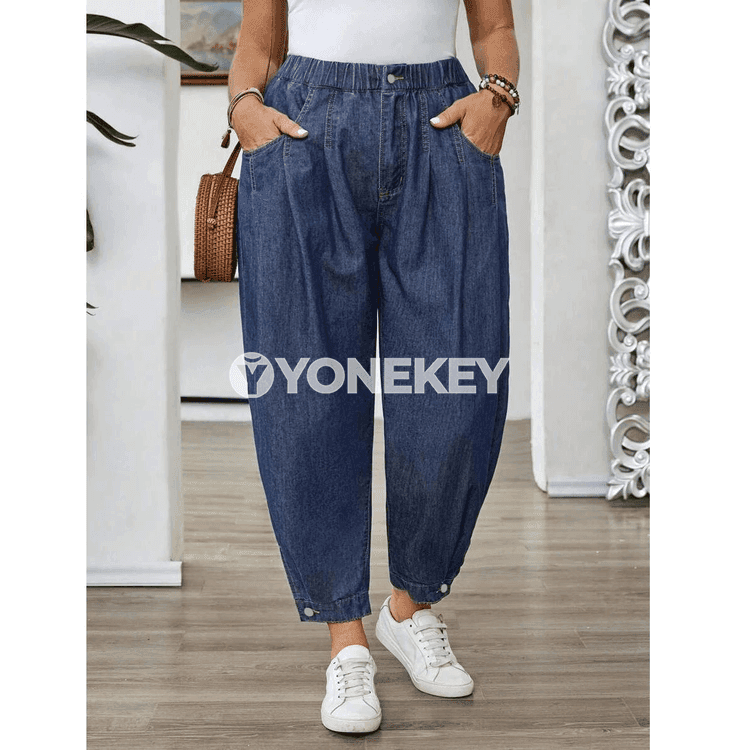 Zenanlar üçin uly ölçegli giň balaçyk jinsy balaklar, gündelik stil