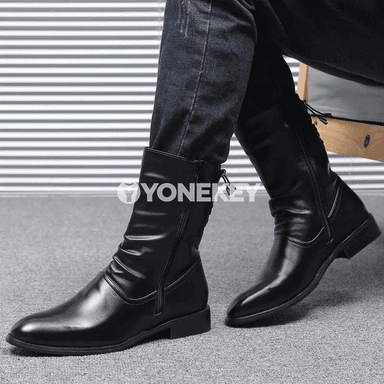 Erkekler üçin deri biker ädikler, ýokary boýun, gara stil