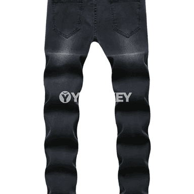 Erkekler üçin gara slim fit jeans, ýyrtyk bezegli, ýokary bel