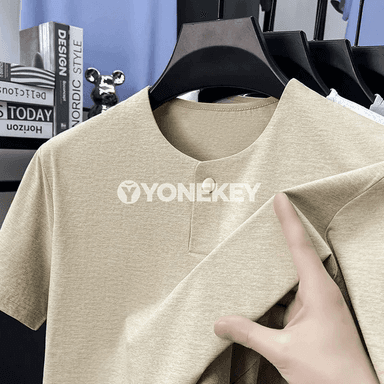 Erkekler üçin ýeňil, dem alýan premium Henley futbolka