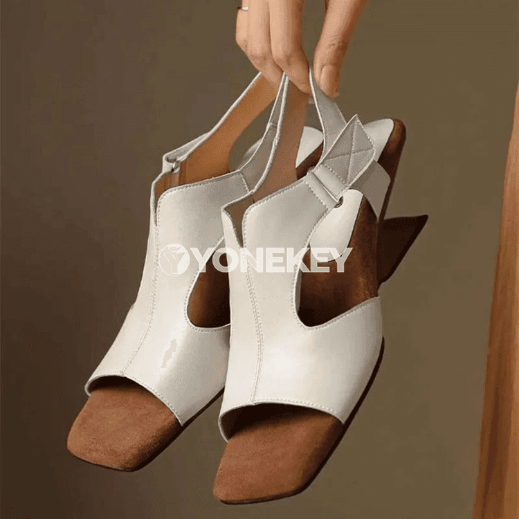 Açyk burnly, kwadrat burunly zenan sandallary — döwrebap, ýokary synply