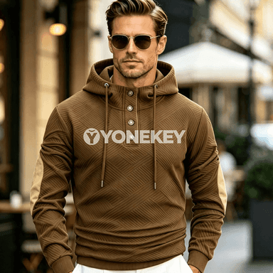 Erkekler üçin vintage jacquard Henley kapüşonly ýyly köýnek