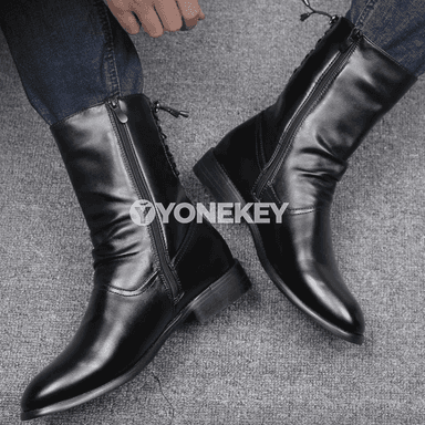 Erkekler üçin deri biker ädikler, ýokary boýun, gara stil