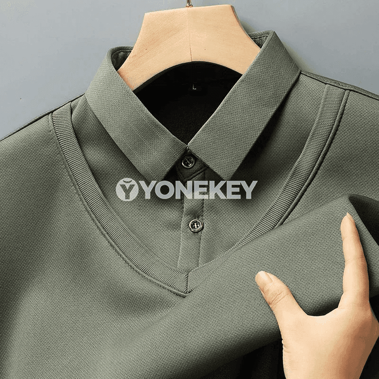 Erkekler üçin ýyly trikotaž polo köýnek, zolakly, uzyn ýeňli