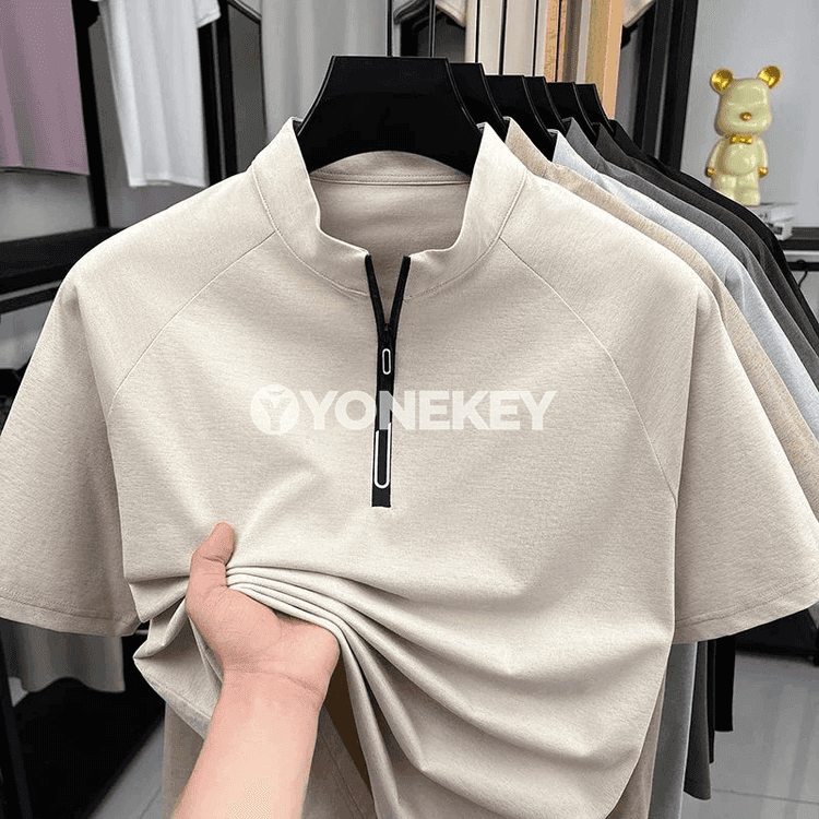 Erkekler üçin çalt guradyjy, dem alýan gysga ýeňli polo kofta