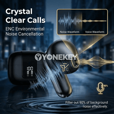 Bluetooth 5.3 TWS simsiz nauşnikler, ENC, displeýli