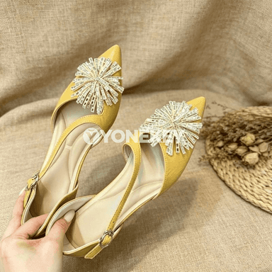 Aýal-gyzlar üçin dabanly rhinestone sandallar, inçe ujly, tekiz