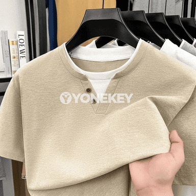 Erkekler üçin iki düwmeli Henley köýnek, ýeňil we amatly