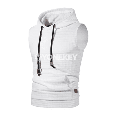 Erkekler üçin ýeňil kapşonly sport maýkasy, fermuarly, ýeňsiz