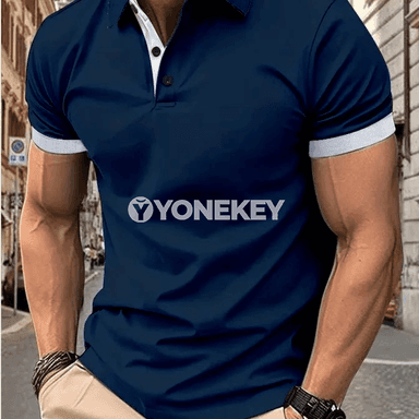 Erkekler üçin gysga ýeňli polo köýnek, kontrast reňkli gündelik futbolka