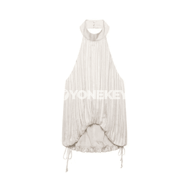 Aýallar üçin bej ýeňsiz top, ýeňil we döwrebap tomus stili
