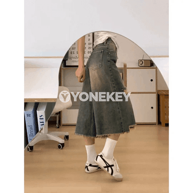 Aýallar üçin vintage giň balakly ýokary boýun jeans, ýaz-ýaz üçin