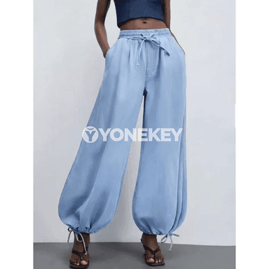 Zenanlar üçin ýokary belli giň balaçly rahat jeans balaklar