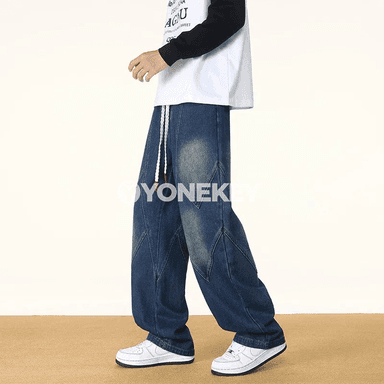 Erkekler üçin rahat göni denim jeans balaklar, gündelik stil