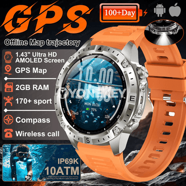 GUHUAVMI GPS oflaýn karta akylly sagat, 10ATM, 2GB, Bluetooth jaňly