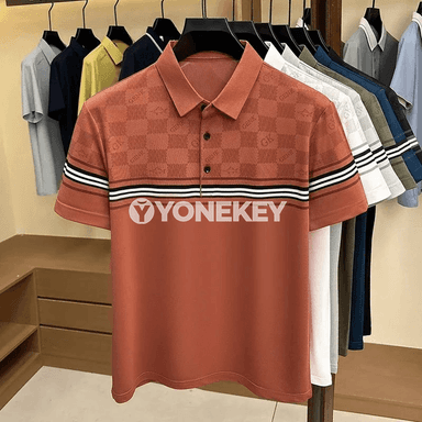 Erkekler üçin ýeňil polo futbolka, gysga ýeňli, iki reňkli