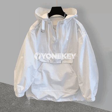 Erkekler üçin ýeňil hoodili ýazlyk jaket, şemal saklaýjy sport görnüş