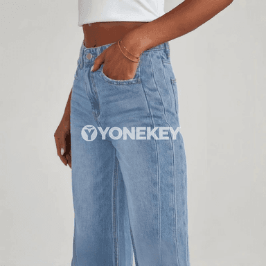 Aýal-gyzlar üçin giň gök jeans, giň balakly rahat denim