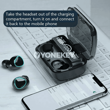 M10 TWS Bluetooth 5.3 simsiz nauşnik, 3500mAh zarýad gutusy bilen