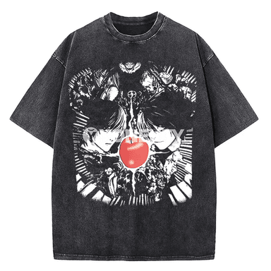 Death Note anime köýnek, uniseks, vintage washed, pagta, şäher stili