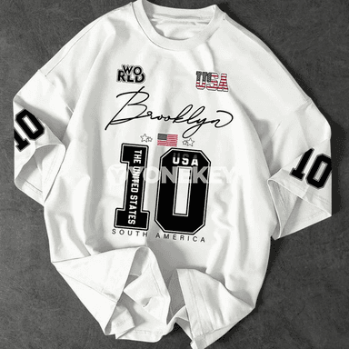 USA Brooklyn Style giň kesimli erkekler üçin gysga ýeňli futbolka