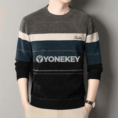 Erkekler üçin zolakly ýyly switer, içi fleesli