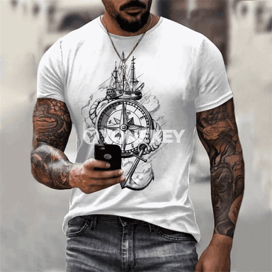 Retro kompasly köýnek, ýaz-tomus üçin giň kesimli erkek futbolkasy