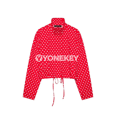 Aýal üçin polka nokatly ýokary ýaka ýeňil penjek