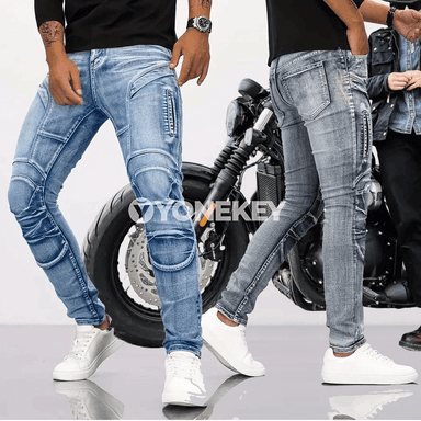 Motosikl üçin erkek jeans, tomusda sürmek üçin ýeňil balak