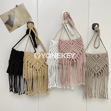Aýallar üçin dokalan egin sumkasy, saçakly boho crossbody