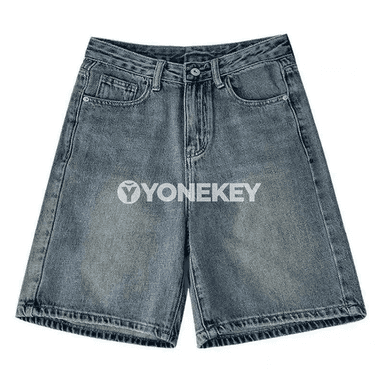 Retro ýokary belli denim şortikler, giň biçim, tomus üçin