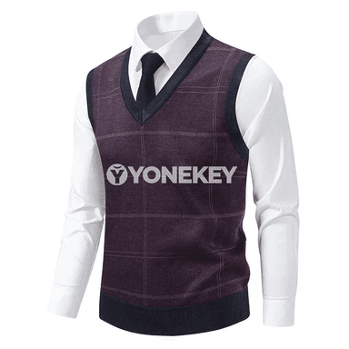 Erkekler üçin V boýunly örme switer, güýz-gyş üçin ýyly ýeňsiz top
