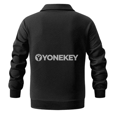 Erkekler üçin geometrik trikotaž zipli polo switer, ýyly we ýeňil