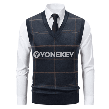 Erkekler üçin plaid V boýun ýeňsiz triko jilet