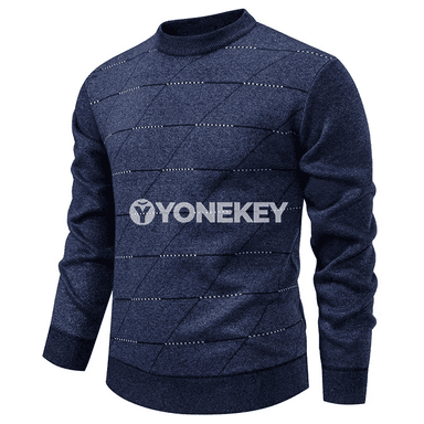 Erkekler üçin geometrik nagyşly ýyly dokma switer, tegelek boýunly