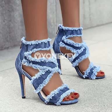 Zenanlar üçin ýazky ýokary ökjeli denim sandallar