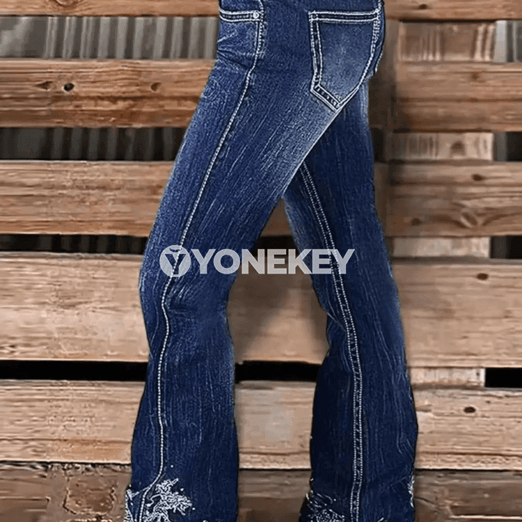 Zenanlar üçin giň göwrümli denim jeans jalbar, rahat kesim