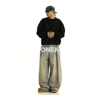 Wintage giň erkek jinsiler, rahat düşýän baggy denim balaklar