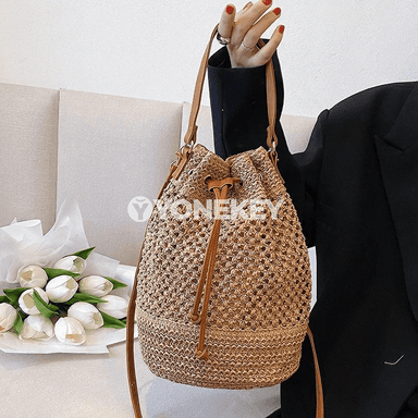 Zenanlar üçin örülen saman bucket sumka, tomusky crossbody model
