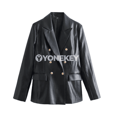 Zenanlar üçin goşa düwmeli uzyn ýeňli blazer paltosy