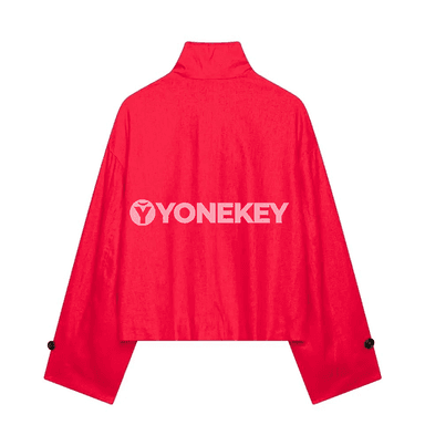 Aýal-gyzlar üçin ýaz-güýz gyzyl ýakaly düwmeli ýeňil jaket